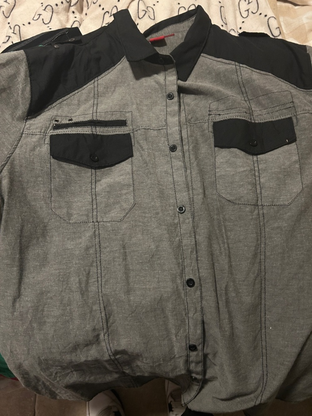 Two-Tone Grey and Black Button-Up Shirt